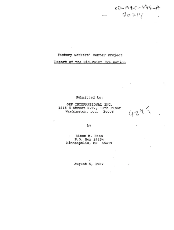 Factory workers' center project : report of the mid-point evaluation