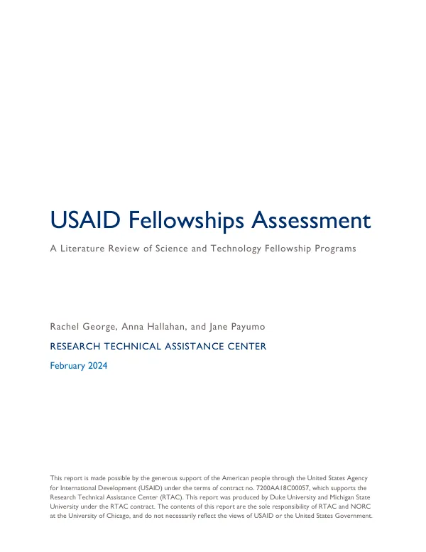 USAID fellowships assessment : a literature review of science and technology fellowship programs