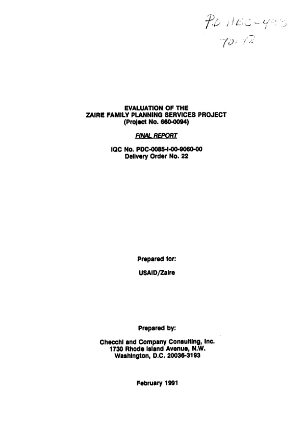 Evaluation of the Zaire family planning services project (project no. 660-0094) : final report
