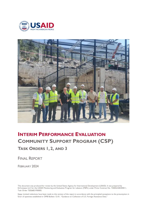 Community support program (CSP) task orders 1, 2, and 3 : interim performance evaluation