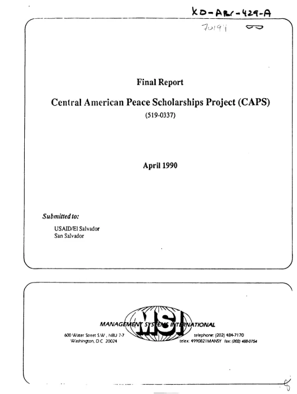 Final report : Central American peace scholarships project (CAPS) (519-0337)