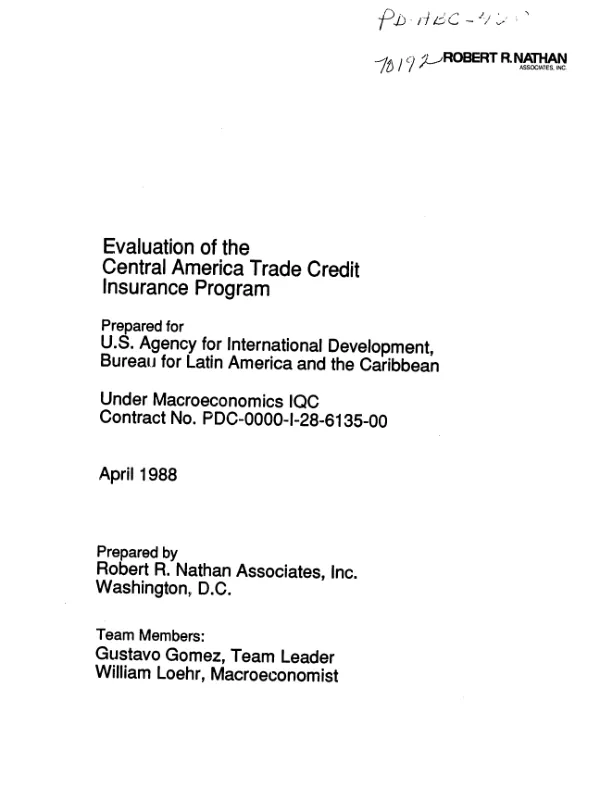 Evaluation of the Central America trade credit insurance program
