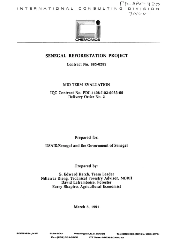 Senegal reforestation project, contract no. 685-0283 : mid-term evaluation