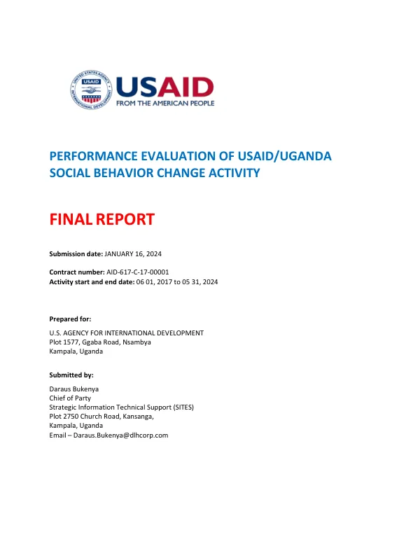 Performance evaluation of USAID/Uganda social behavior change activity