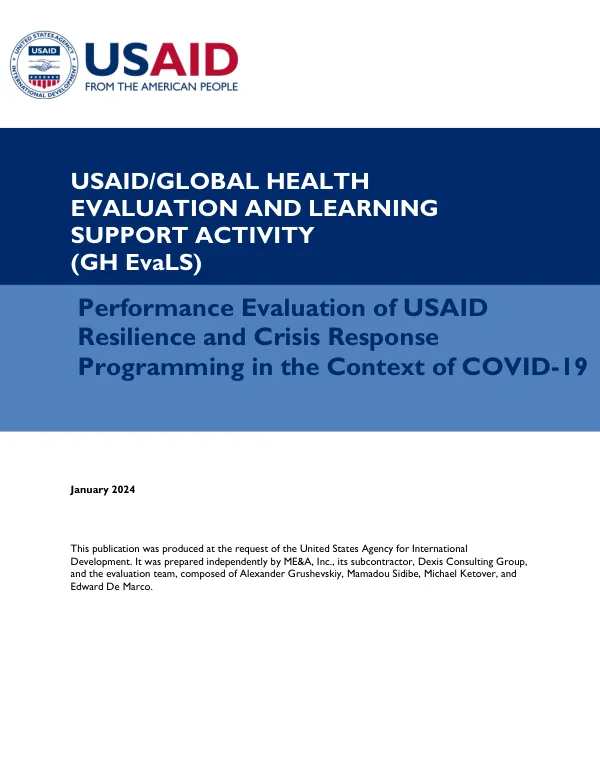 Performance evaluation of USAID resilience and crisis response programming in the context of COVID-19