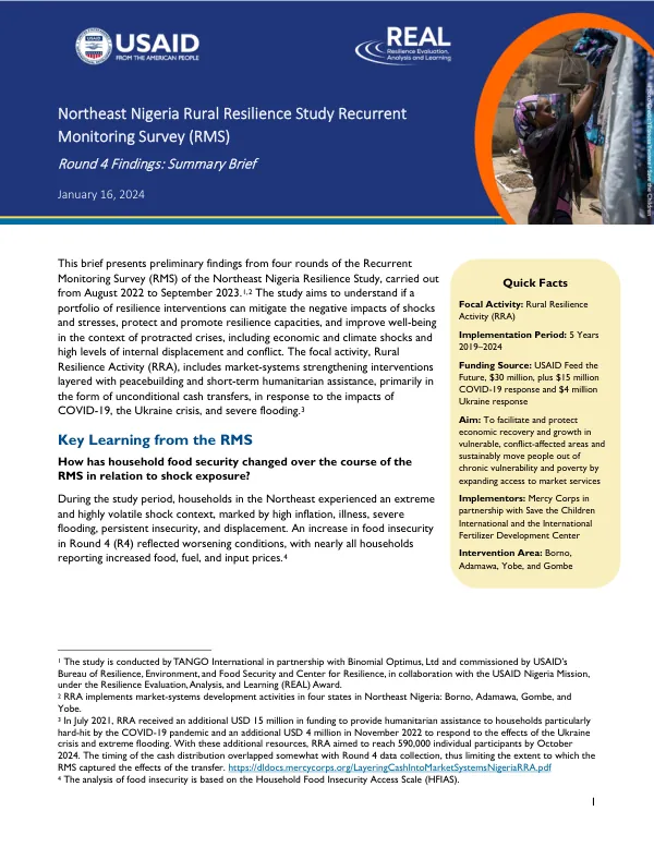Northeast Nigeria rural resilience study recurrent monitoring survey (RMS) : round 4 findings : summary brief