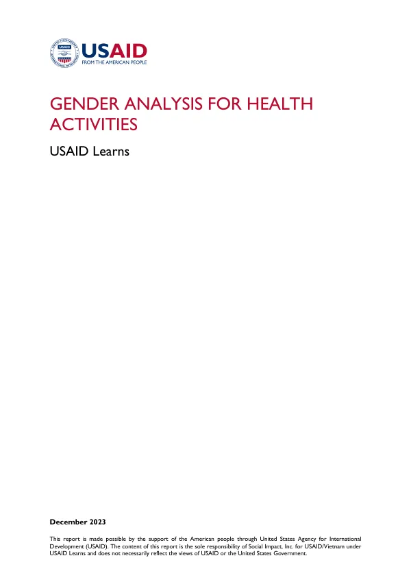 Gender analysis for health activities : USAID Learns