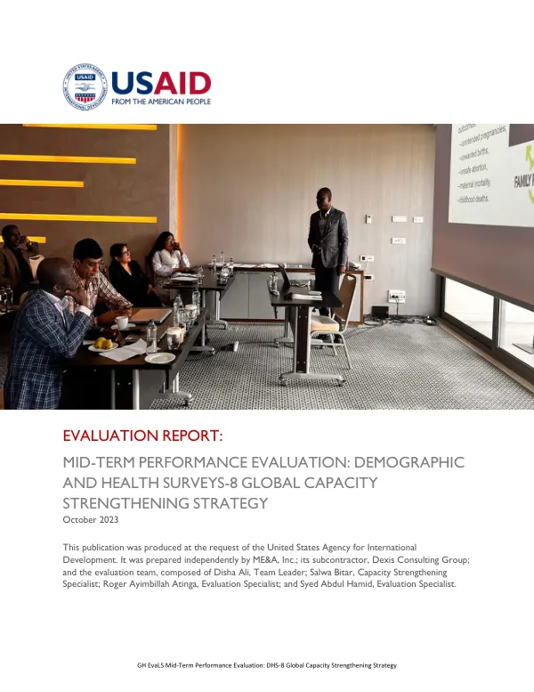 Mid-term performance evaluation : demographic and health surveys-8 global capacity strengthening strategy