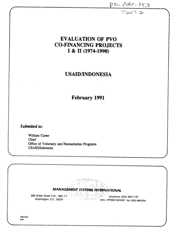Evaluation of PVO co-financing projects I & II (1974-1990)