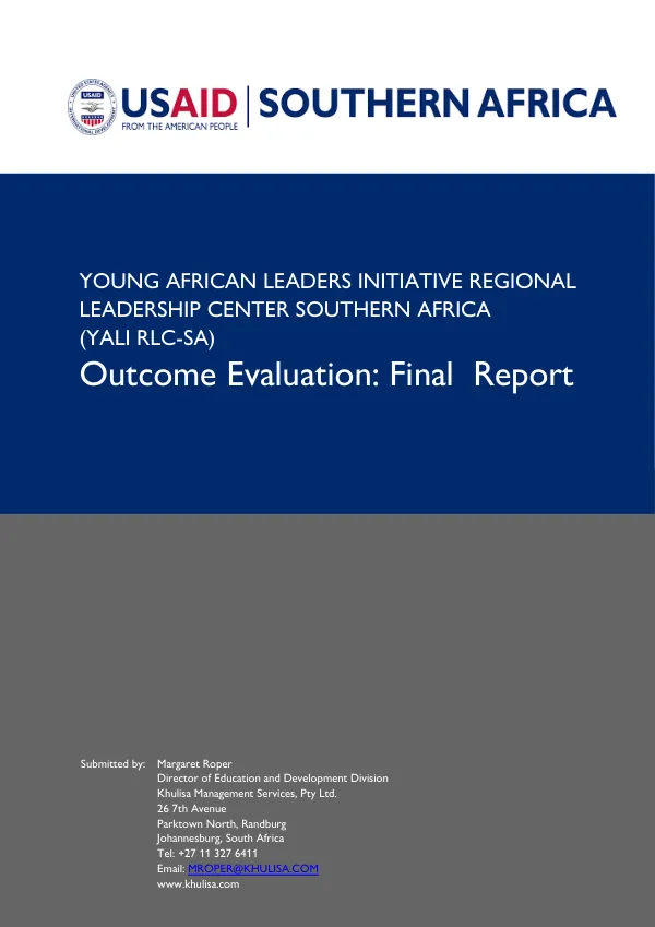 Young African leaders initiative regional leadership center Southern Africa (YALI RLC-SA) : outcome evaluation : final report