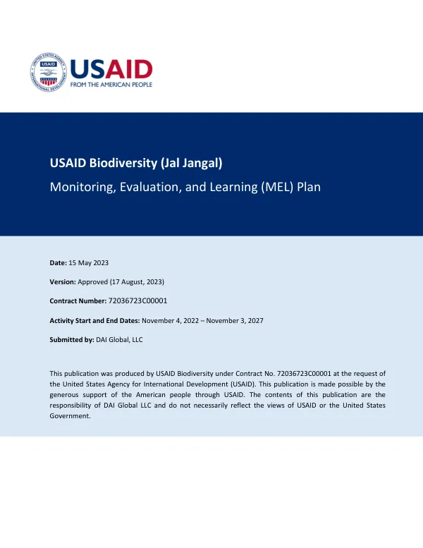 USAID biodiversity (Jal Jangal) : monitoring, evaluation, and learning (MEL) plan