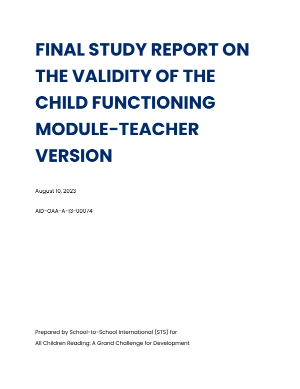 Final study report on the validity of the child functioning module-teacher version