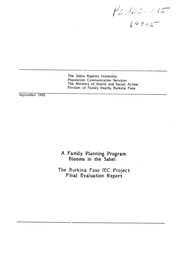 Family planning program blooms in the Sahel : the Burkina Faso IEC project final evaluation report