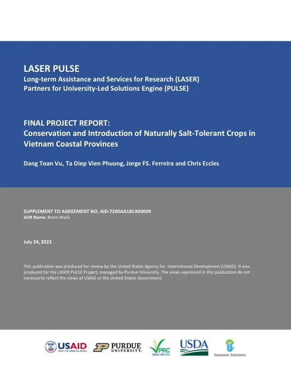 Final project report : conservation and introduction of naturally salt-tolerant crops in Vietnam coastal provinces