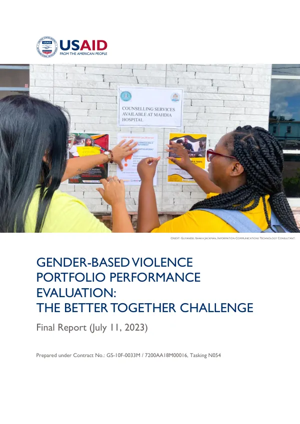 DRG learning, evaluation, and research activity II : gender-based violence portfolio performance evaluation : better together challenge evaluation : final report