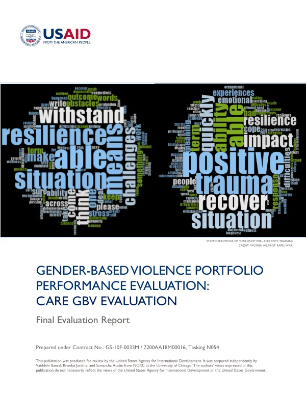 DRG learning, evaluation, and research activity II : gender-based violence portfolio performance evaluation : care GBV evaluation : final evaluation report