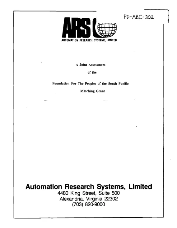 Joint assessment of the Foundation for the Peoples of the South Pacific matching grant