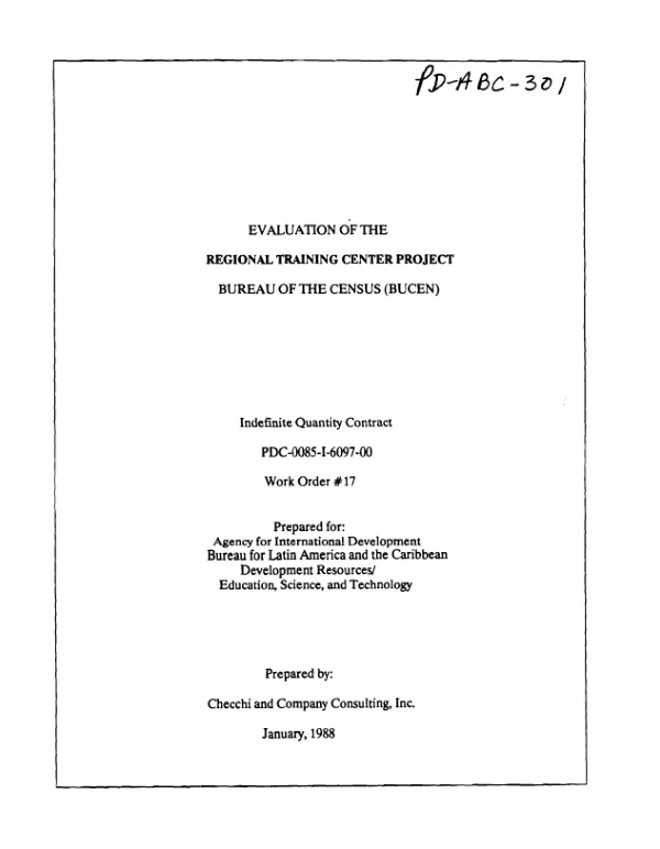 Evaluation of the regional training center project : Bureau of the Census (BUCEN)