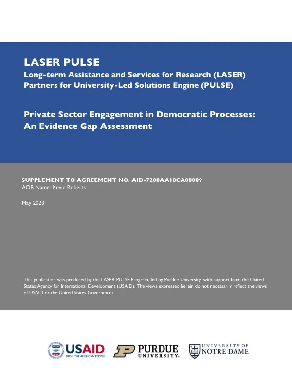 Private sector engagement in democratic processes : an evidence gap assessment