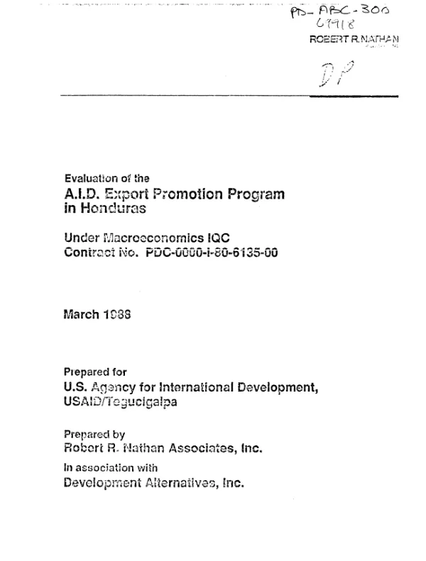 Evaluation of the AID export promotion program in Honduras