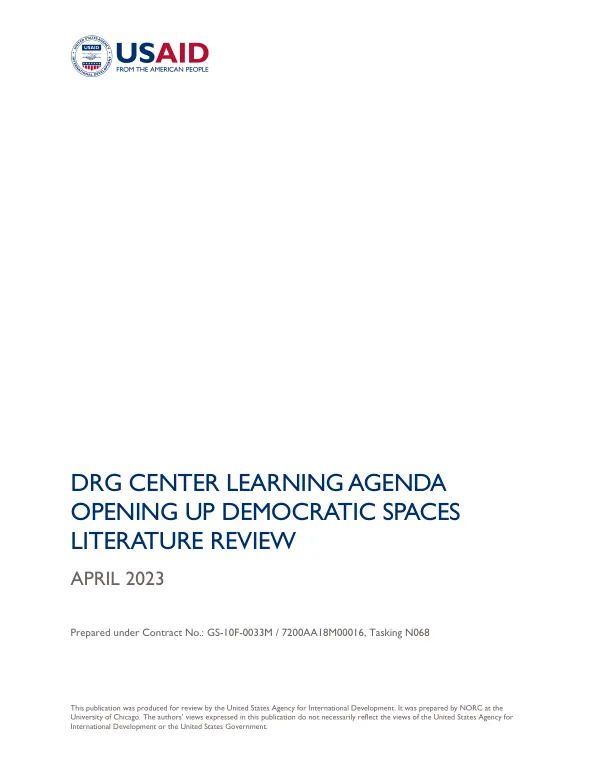 DRG center learning agenda opening up democratic spaces : literature review