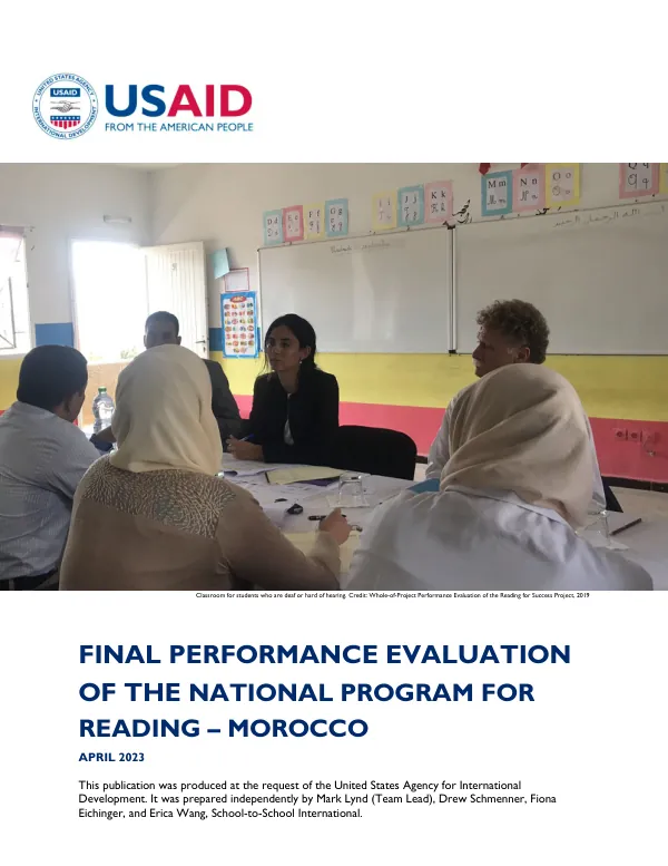 Final performance evaluation of the national program for reading : Morocco