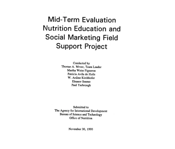 Mid-term evaluation : nutrition education and social marketing field support project