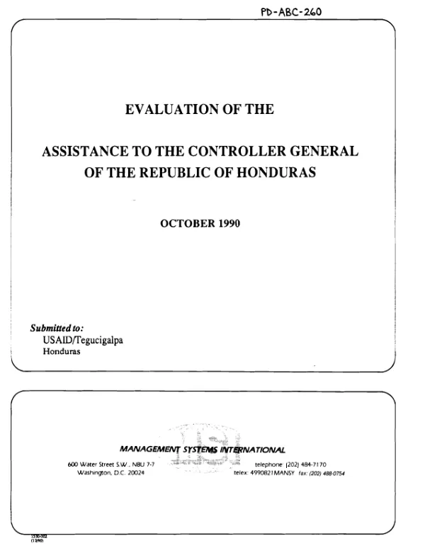 Evaluation of the assistance to the Controller General of the Republic of Honduras