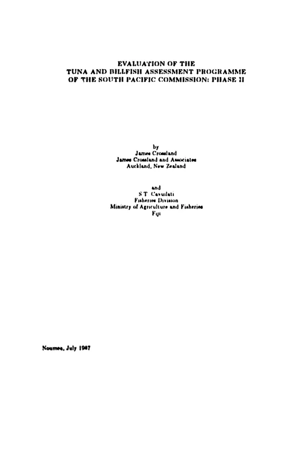 Evaluation of the tuna and billfish assessment programme of the South Pacific Commission : phase II