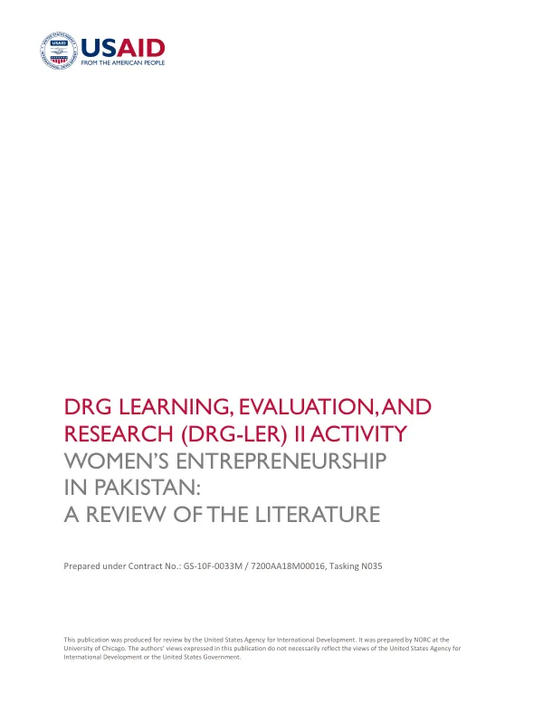 Women"s entrepreneurship in Pakistan : a review of the literature