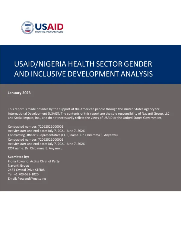 USAID/Nigeria health sector gender and inclusive development analysis