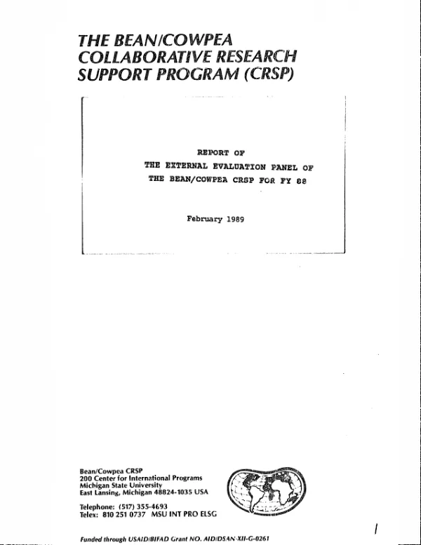 Report of the external evaluation panel of the bean/cowpea CRSP for FY 88