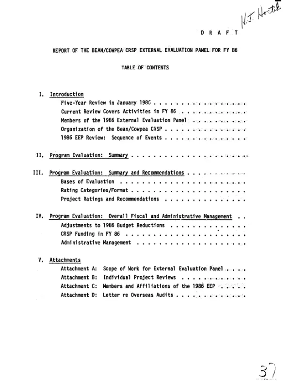 Report of the bean/cowpea CRSP external evaluation panel for FY 86