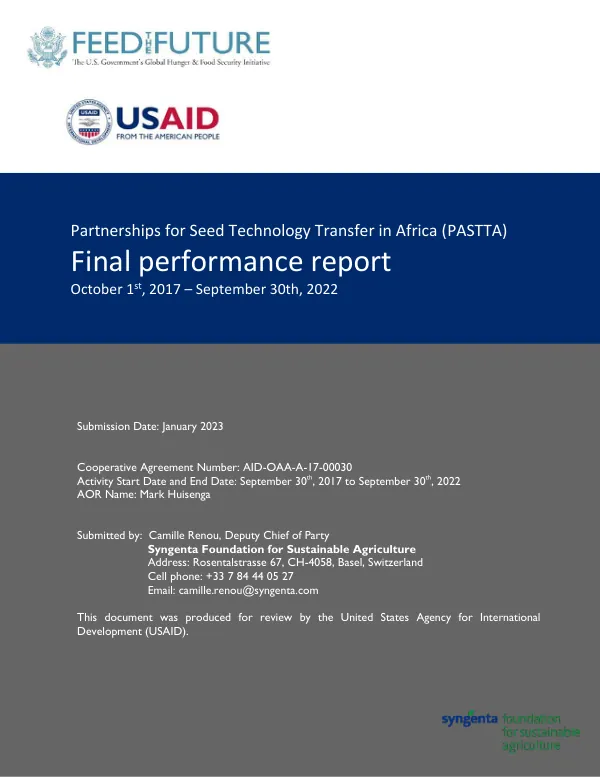 Partnerships for seed technology transfer in Africa (PASTTA) : final performance report