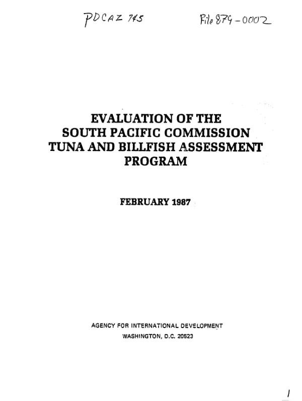 Evaluation of the South Pacific Commission : tuna and billfish assessment program