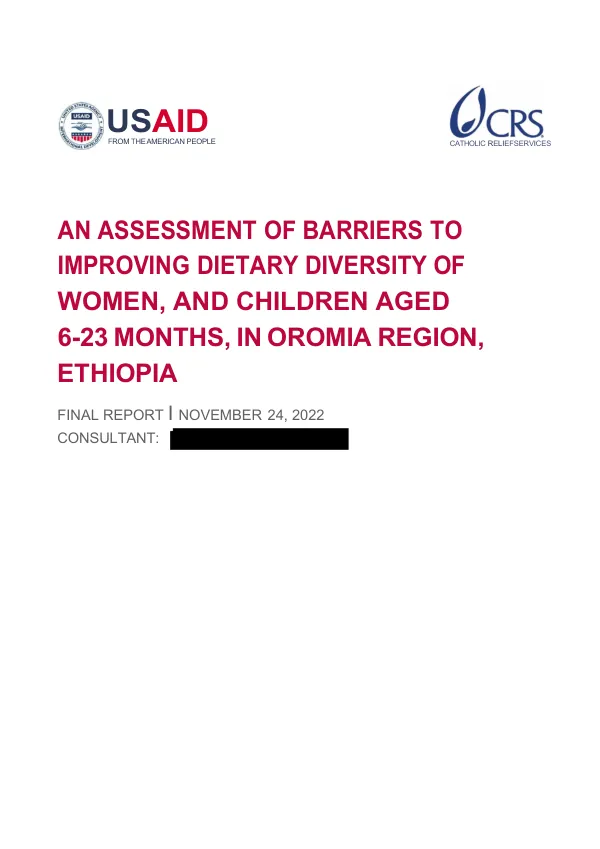 An assessment of barriers to improving dietary diversity of women, and children aged 6-23 months, in Oromia region, Ethiopia