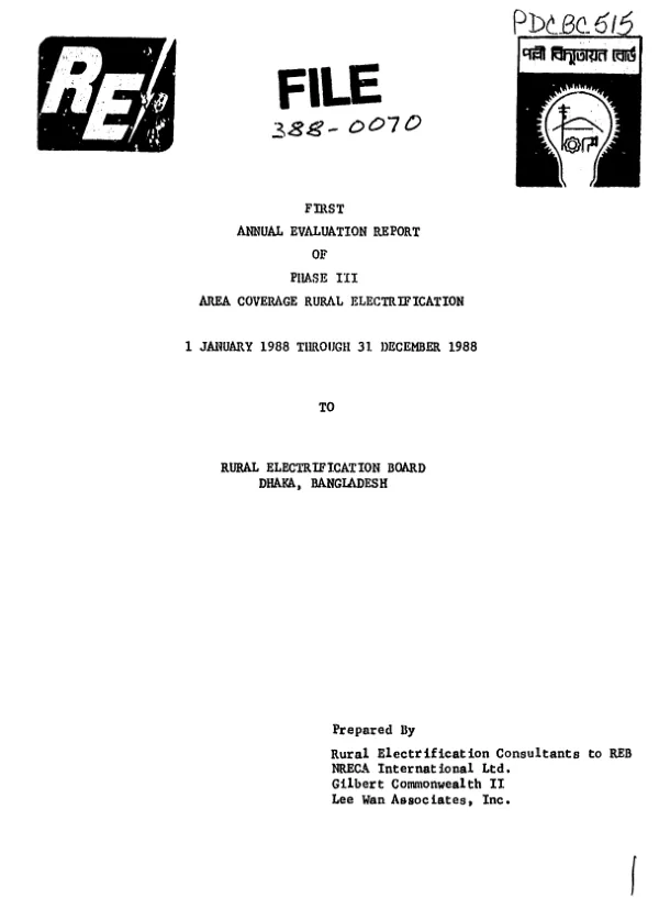 First annual evaluation report of phase III, area coverage rural electrification, 1 January 1988 through 31 December 1988