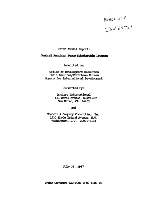 First annual [evaluation] report : Central American peace scholarship program