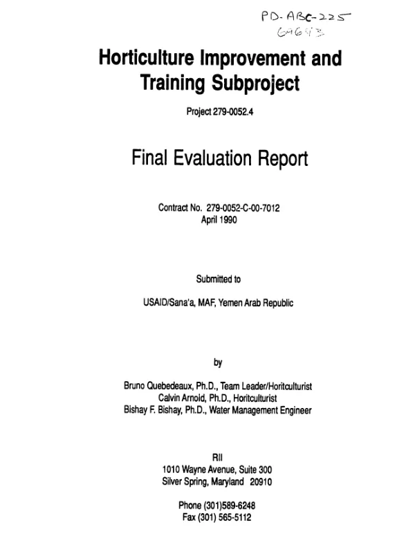 Horticulture improvement and training subproject : final evaluation report