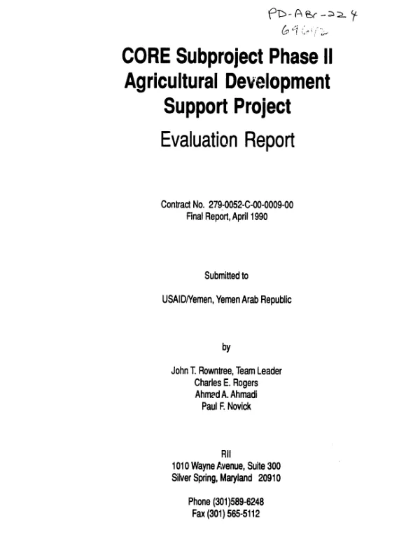 CORE subproject phase II, agricultural development support project : evaluation report