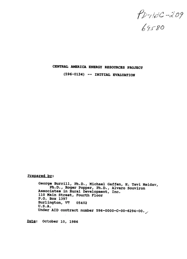 Central America energy resources project (596-0134) -- initial evaluation