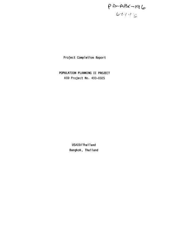 Project completion report : population planning II project, AID project no. 493-0325