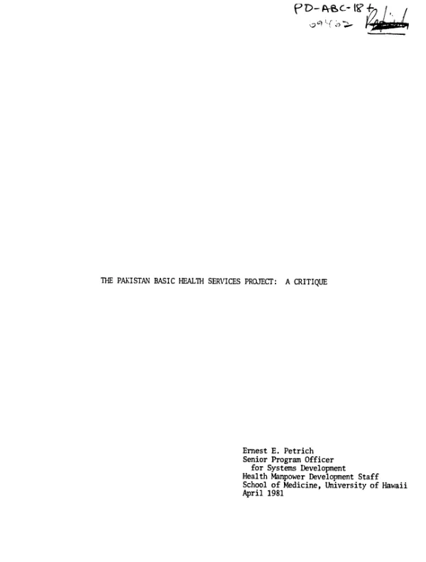 Pakistan basic health services project : a critique