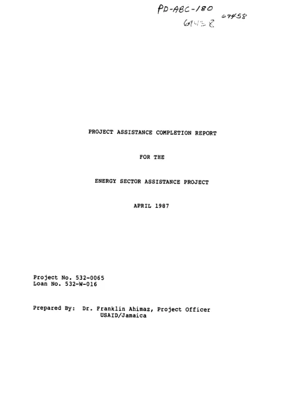 Project assistance completion report for the energy sector assistance project