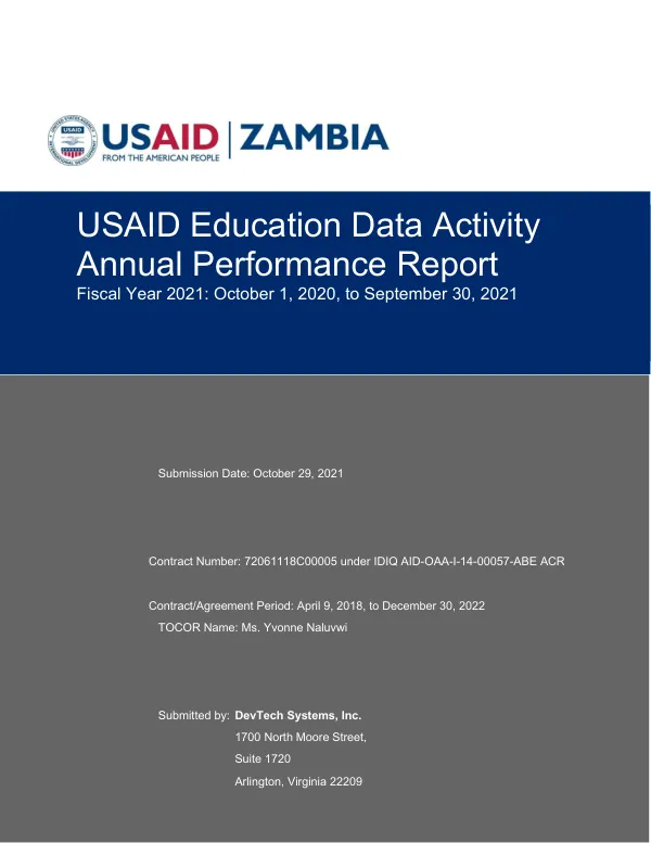 Zambia edu data : annual performance report 2021