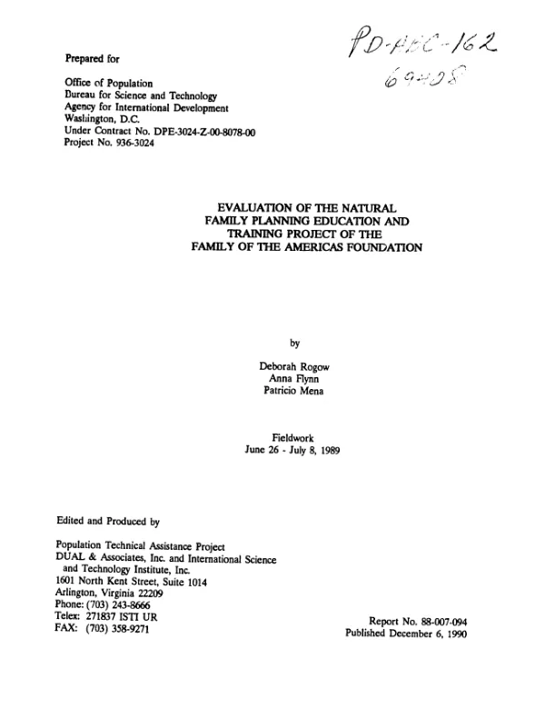 Evaluation of the natural family planning education and training project of the Family of the Americas Foundation