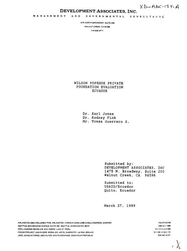 Wilson Popenoe Private Foundation evaluation, Ecuador