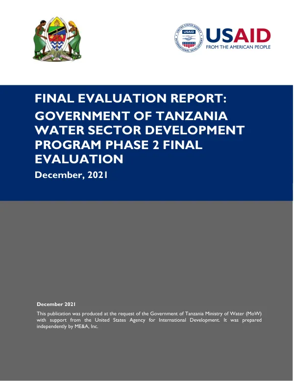 Final evaluatiofn report : government of Tanzania water sector development program phase 2 final evaluation