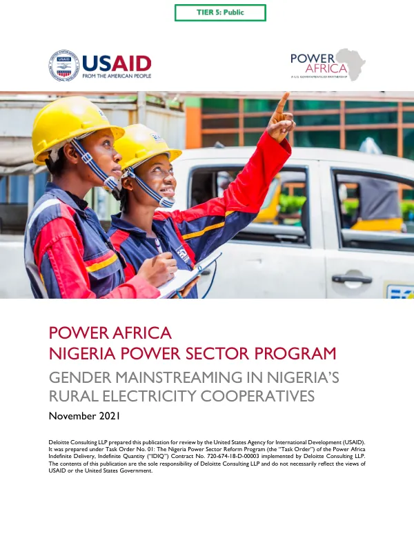 Power Africa Nigeria power sector program : gender mainstreaming in Nigeria’s rural electricity cooperatives
