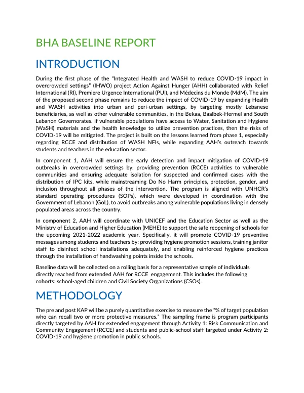 BHA baseline report [ IHWO project - AAH Spain]